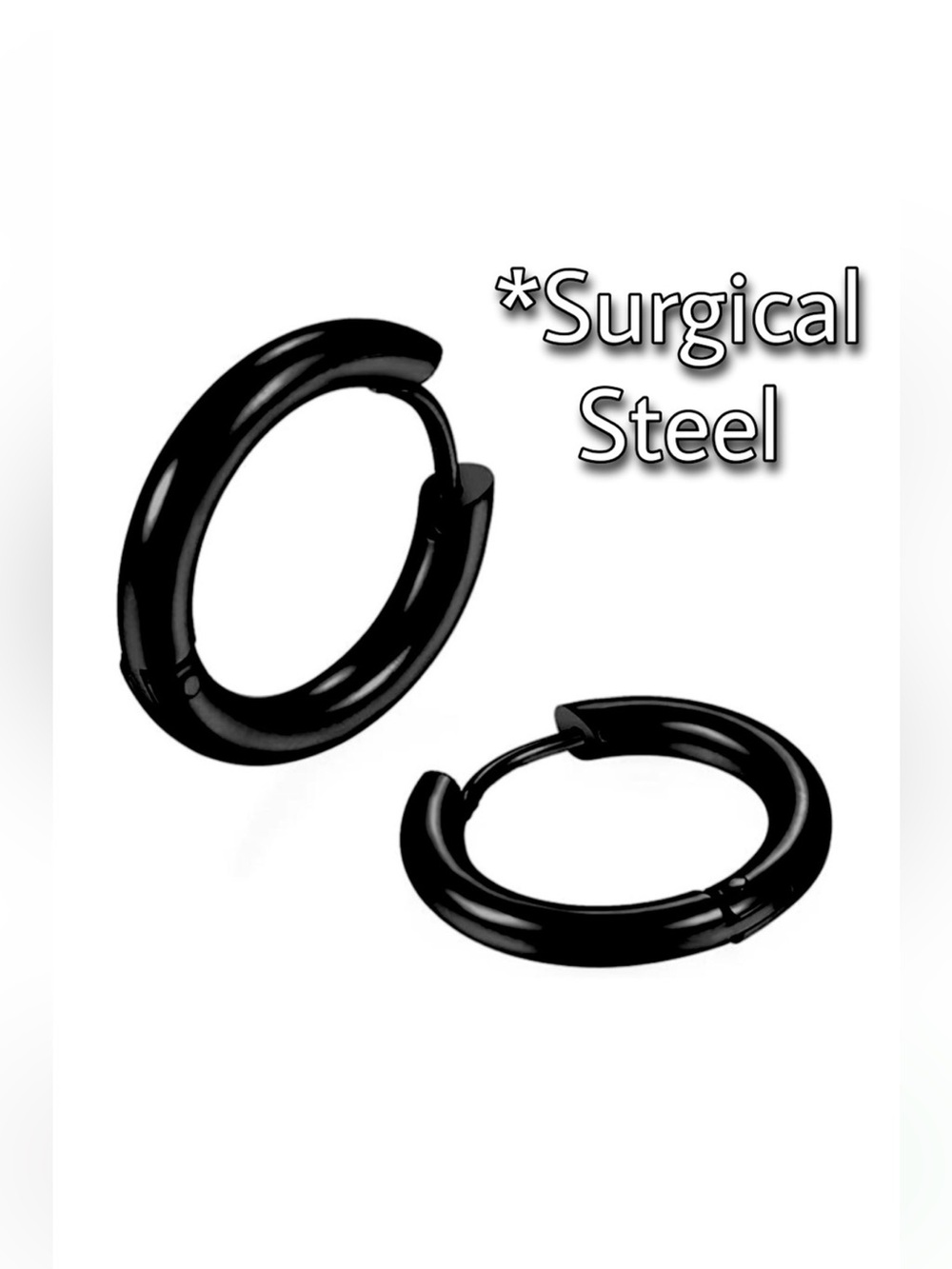 Black Surgical Steel Small Huggie Hoop Earrings, 10mm, Unisex Minimalist Indie